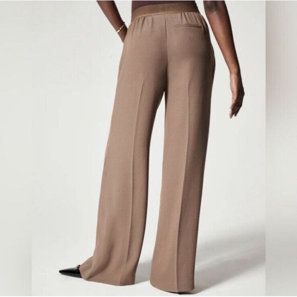 SPANX Pants - SPANX Crepe Pleated Trouser Pants Cedar 20542 Pull On High Rise Women M Wide Leg